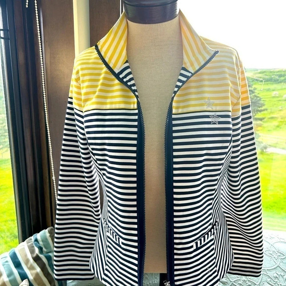 NWOT Dolce Vita Sport jacket- size 6 yellow/navy stripes with star embellishment - Picture 2 of 9
